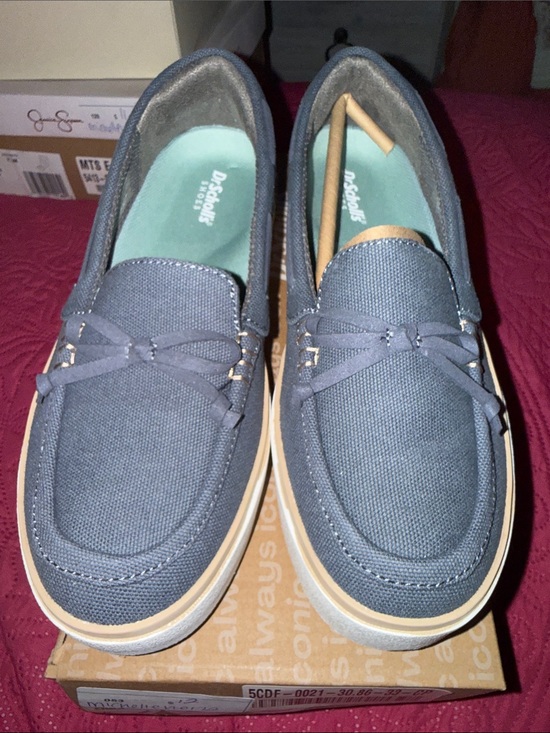 Dr. Scholl's Shoes - Dr. Scholl's Men's Blue Canvas Slip-On Boat Shoes with Tan Trim